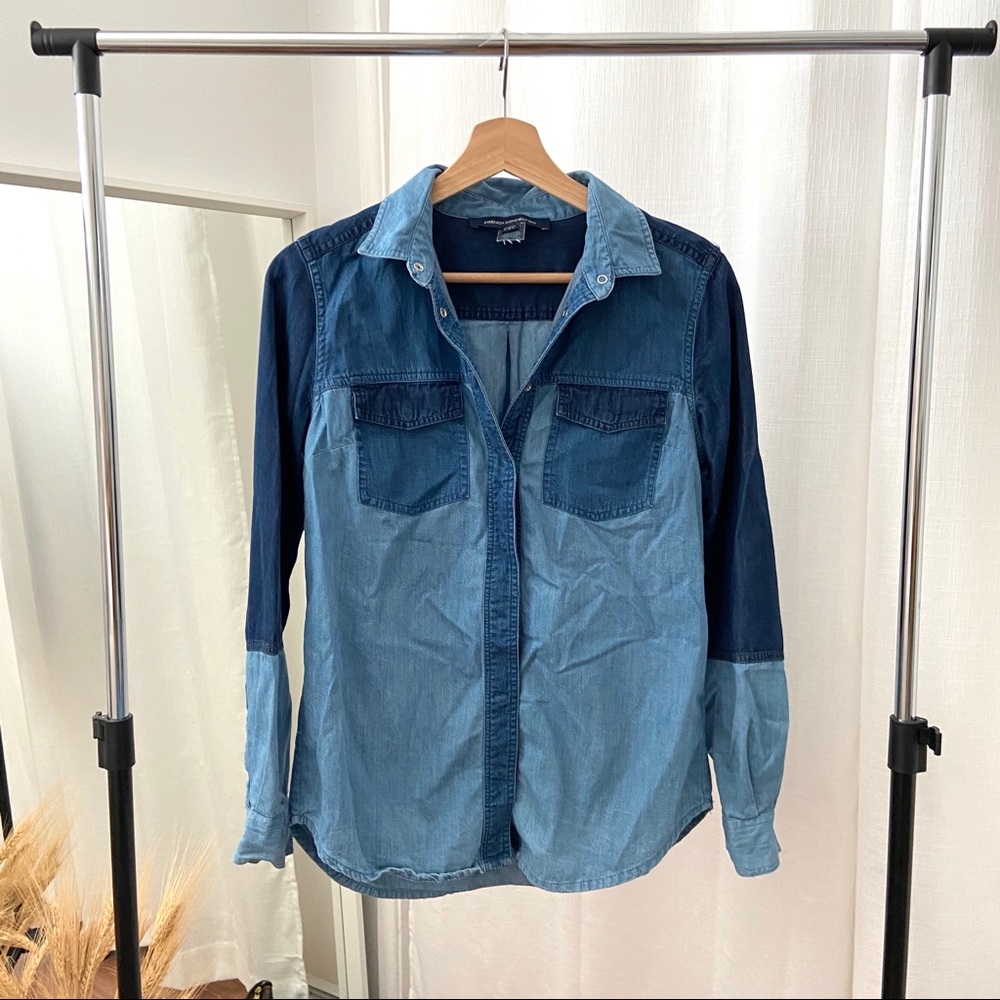 French Connection Chambray Blue Button Down Top - image 2